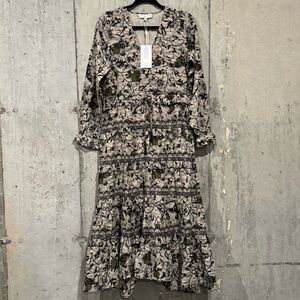 Caroline Constas NWT Size Medium Cotton Floral Print Tiered Midi Dress Wedding